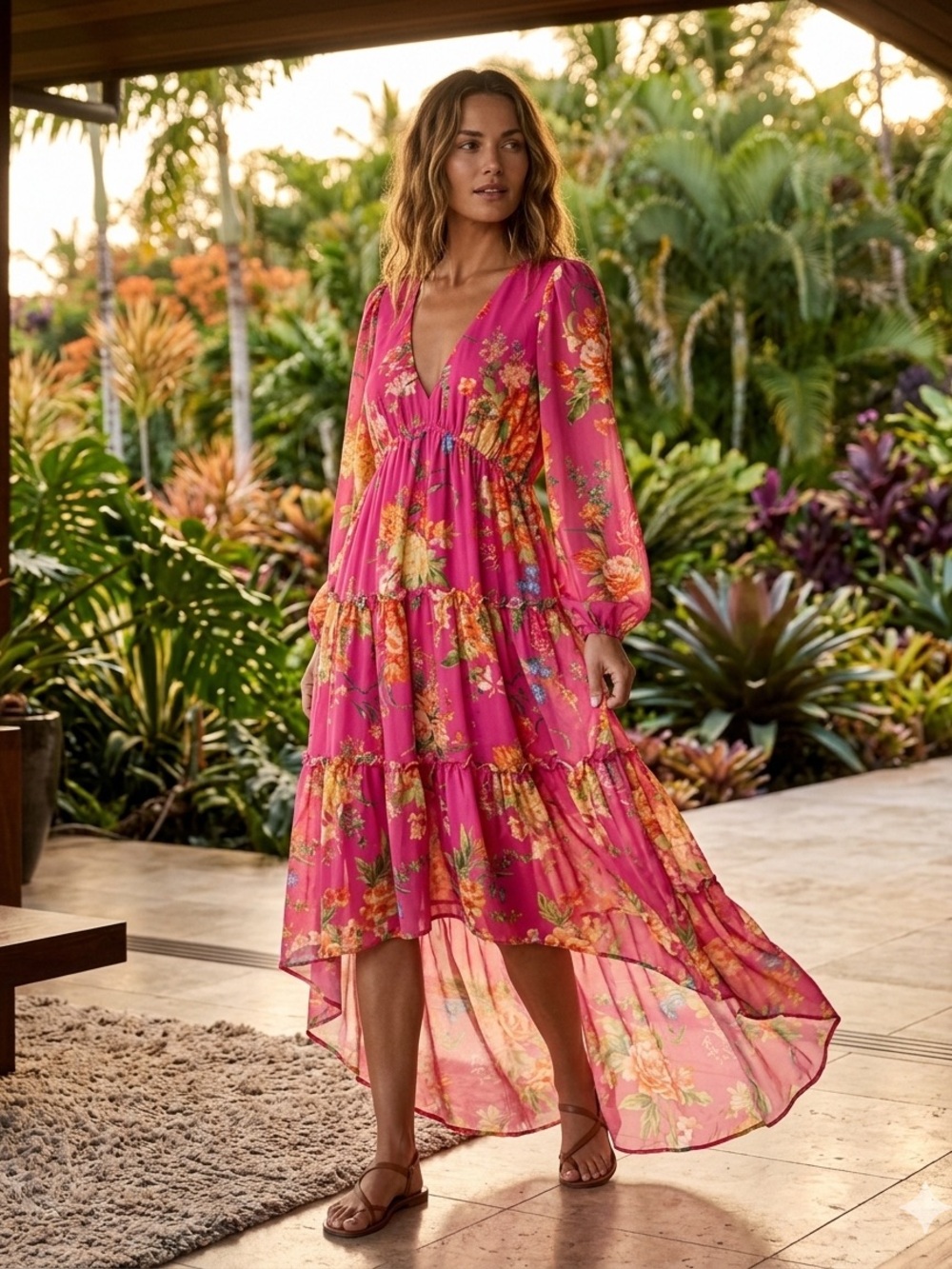 Flying Tomato Pink Floral High Low Dress Long Sleeve NWT
